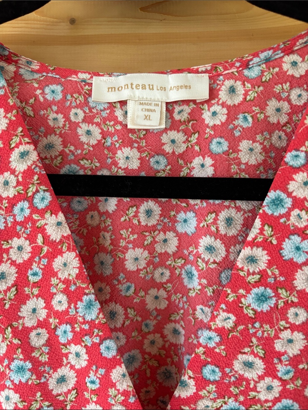 Coral Red Floral Wrap Blouse - Picture 2 of 3
